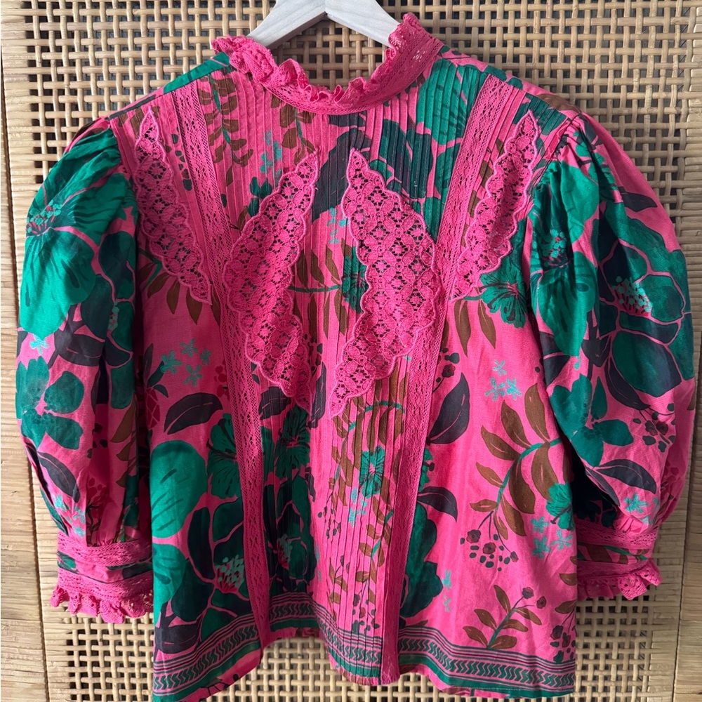 Farm RIO Pink and Green Floral Blouse